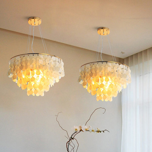 极速Modern Shell Chandelier Gold Chrome Metal Living Room Re