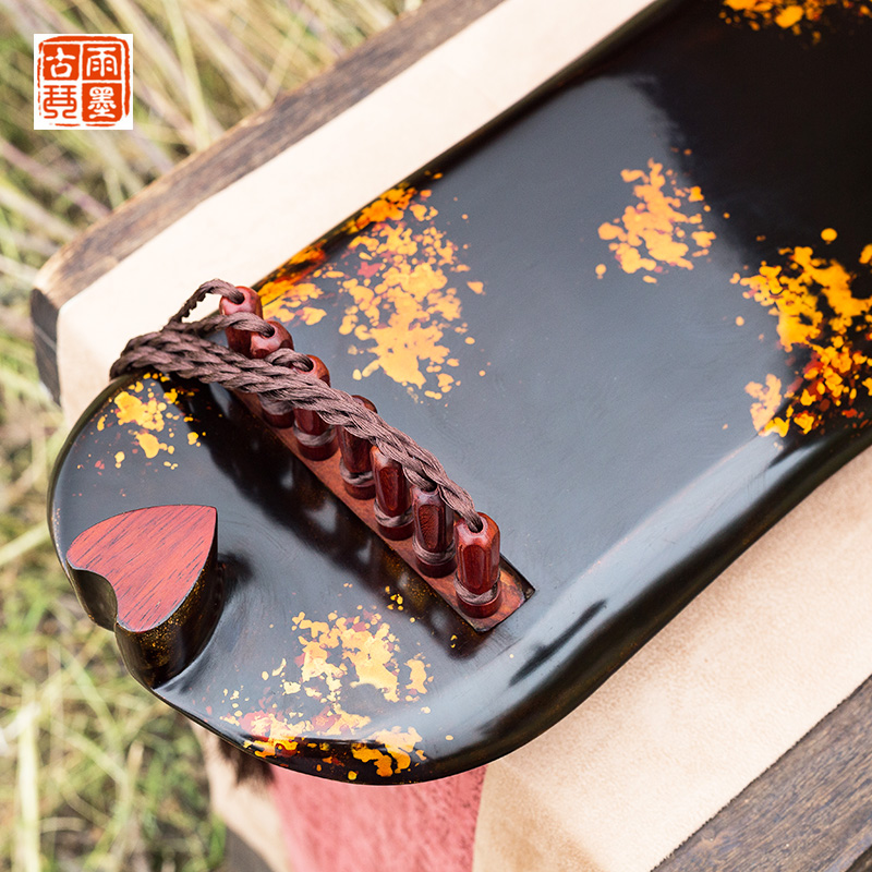 洒花蕉叶式古琴老杉木专业演奏级生漆纯手工初学者七弦送古琴桌凳