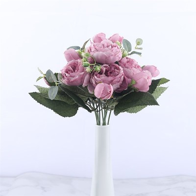 30cm Rose Pink Silk Peony Artificial Flowers Bouquet 5 Big H