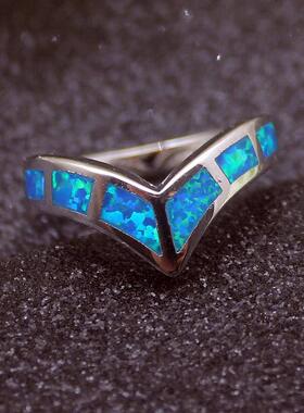 极速-Elmosa Jewellery Fashion Blue Opal Arrow Ring