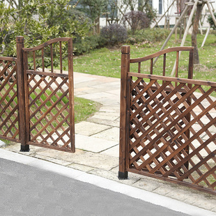 花园防腐木门栅栏门庭院门户外碳化木篱笆门实木院子围栏小门尖角