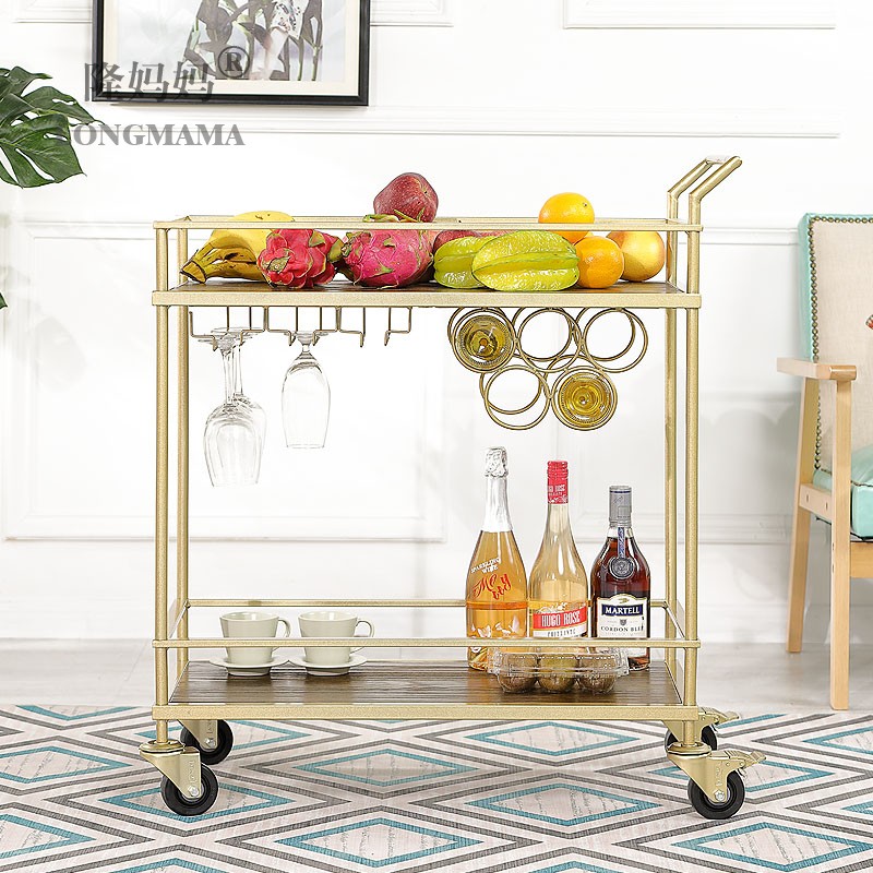 单边扶手铁艺实木餐车会所酒店静音KTV餐厅酒水商用手推车置物架