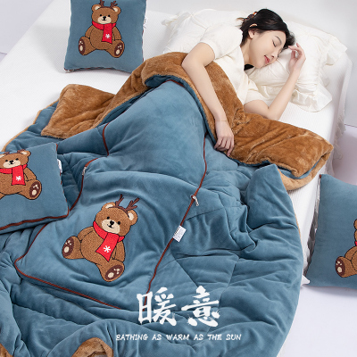 加绒加厚抱枕被子两用公室午睡毯二合一车载可收纳折叠车内午休