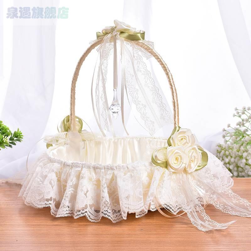 婚礼手提花篮婚庆结婚小花童撒花篮节日用晚会舞蹈蕾丝装饰篮子
