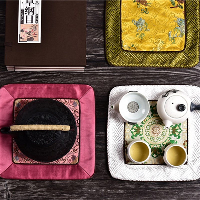 新中式复古真丝隔热垫多用途桌垫置物垫功夫茶杯垫茶壶垫茶道配件