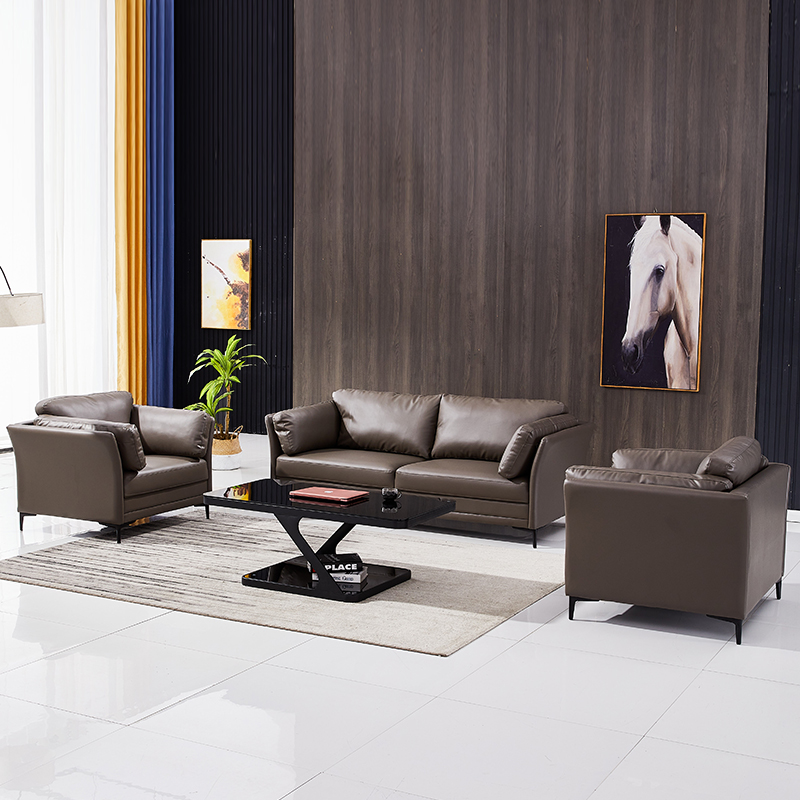 办公沙发会客接待经理室真皮休闲商务西皮客厅沙发茶几组合可定做