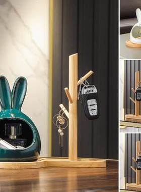 玄关入户放钥匙收纳盒摆件轻奢进门口客厅茶几家居陶瓷兔子装饰品