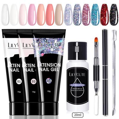 好货LILYCUTE 15ml NaiTLKl Extenson GelA Kit iSfoak Of UV Gel