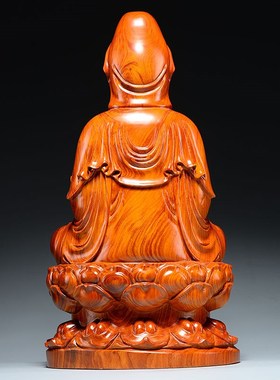 花梨木雕刻观音佛像摆件坐莲观世音菩萨像红木家居客厅装饰工艺品