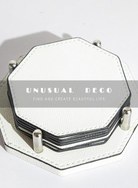 现代轻奢莫兰迪色系皮革杯垫餐垫样板间酒店餐桌隔热垫水杯垫摆件