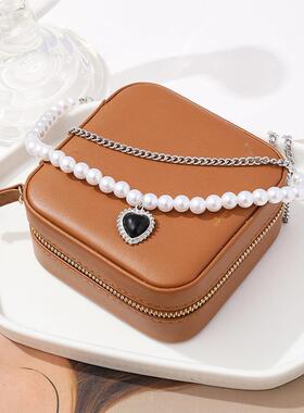 好货Thick Chain Necklace Black peach heart clavicle chain锁