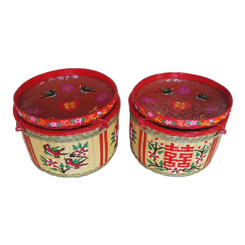 竹箩筐大号结婚嫁妆订婚满月搬家喜庆簸箕竹编织品纯手工竹编箩筐