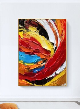 好货手绘油画抽象肌理画翻涌黑白橙立体客厅装饰画玄关挂画定制壁