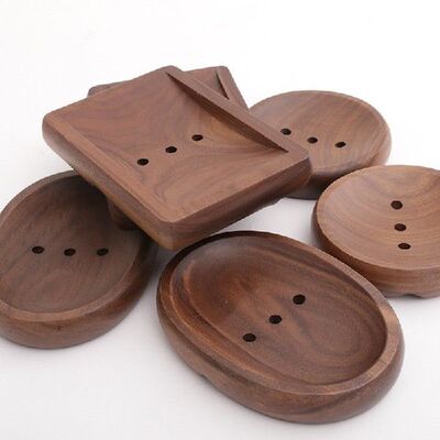 极速Soap Box Dishes Bath Soap Holder Case Tray Wooden Preven