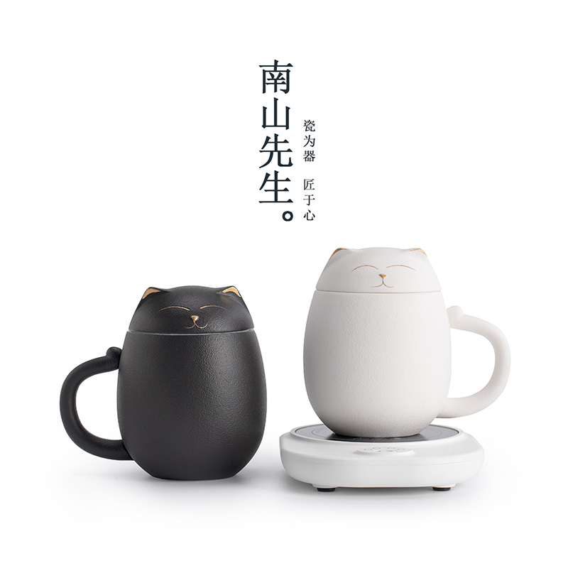 茶大师招财猫泡茶杯恒温组合恒温底座55度保温垫水杯套装