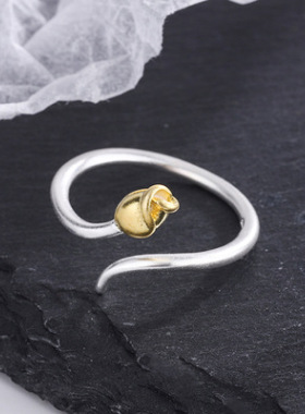 简约森系时尚分色小花朵纯银戒指冷淡风小清新甜美金色玫瑰花戒指