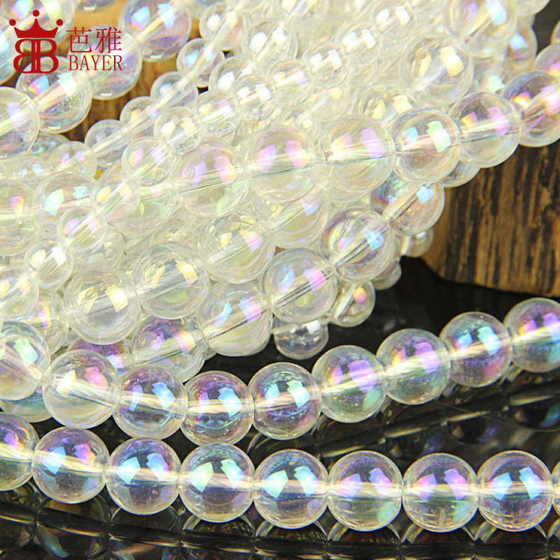 彩色玻璃珠子散珠圆珠 4/6/8/10/12手工diy串珠手链配件隔珠材料