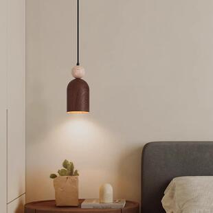 简约卧室床头吊灯中式复古诧寂风黄洞石入户玄关小吊线灯胡桃木色