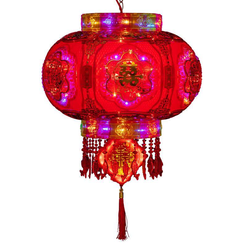 2025新款喜字旋转灯笼大门口一对高档七彩走马灯阳台结婚乔迁装饰