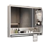 杰耐奇实木浴室镜柜带灯除雾卫生间镜子挂墙式 洗手间带置物架智能