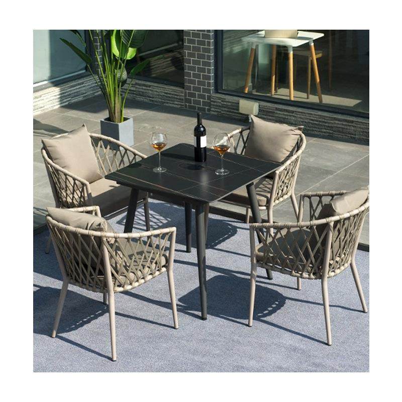 户外藤编桌椅休闲庭院藤编组合室外露台防晒防水铝合金编藤桌椅