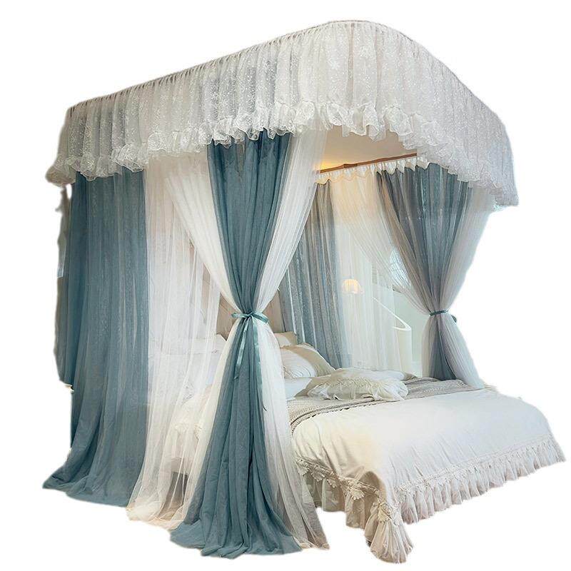 24新款U型轨道式蚊帐加粗导轨支架双层三开门床帘落地公主风家用