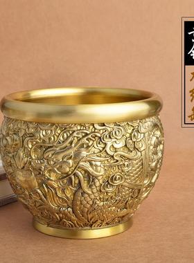 纯黄铜龙纹缸貔貅缸聚宝盆招财缸办公室客厅桌面烟灰缸创意摆件