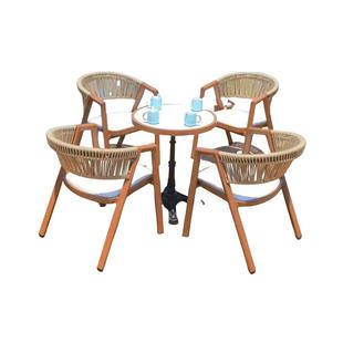 藤编户外桌椅组合室外商业街休息区露天靠背网红藤椅庭院休闲椅子