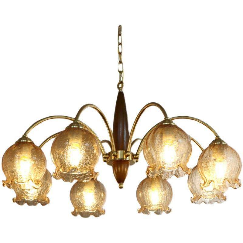 全铜美式轻奢花朵玻璃客厅吊灯日式复古胡桃木色卧室餐厅护眼吊灯,家装灯饰光源,智能吊灯,淘宝优惠券,粉丝福利购,淘宝优惠卷