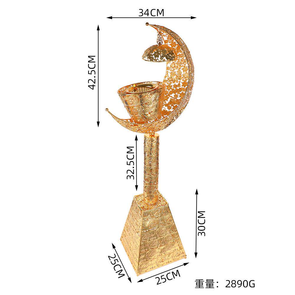 立式香炉月亮形轻奢大号金属香炉摆件轻奢精美家居摆件铁艺香炉