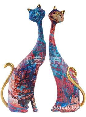 轻奢水转印猫咪摆件创意艺术感软装情侣对猫现代可爱婚庆礼品