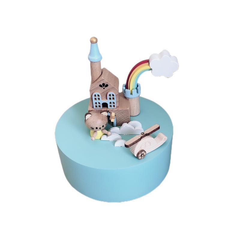 彩虹飞机天空城堡木质八音盒生日礼物木制品工艺品礼品创意摆件