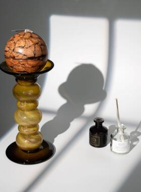 现代轻奢手工玻璃琉璃鎏金烛台蜡烛高级中古风家居摆件装饰样板间