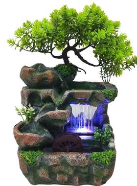 外贸摆件小树雨景假山喷泉办公桌装饰盆景工艺品流水摆件