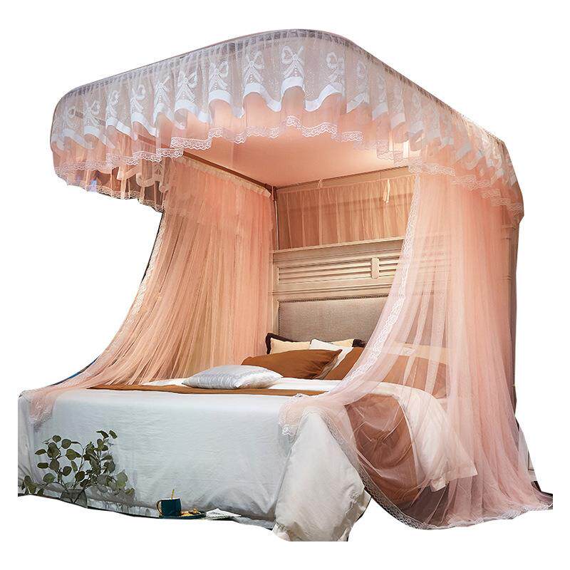 导轨蚊帐家用1.8m1.5米2m床落地u型轨道不锈钢支架伸缩宫廷公主风