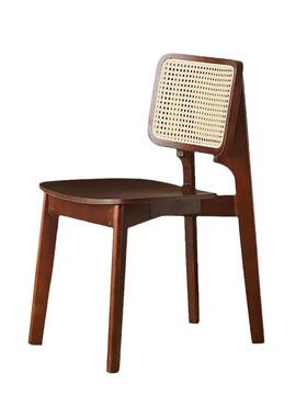 中古藤编餐家用现代实藤椅欧靠背椅子设计师复A156古黑色北木餐椅