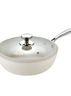 爱康鹅卵石小陶资色瓷炒锅蒸煮俩白达用轻油烟健康压铸不粘锅