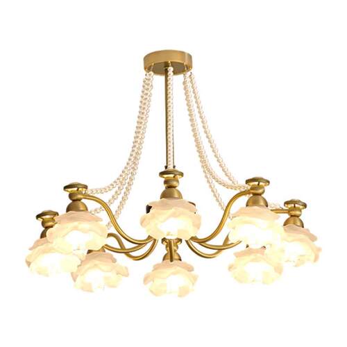 全铜美式花朵客厅吊灯法式复古卧室餐厅玻璃轻奢主灯具