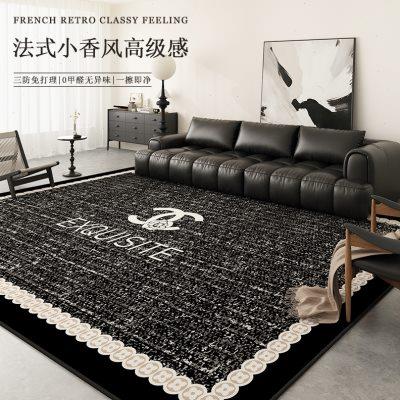 法式客厅地毯黑色轻奢高级感衣帽间茶几防水可擦免洗地垫2024新款