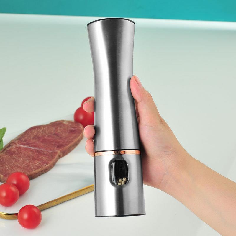 跨境新品黑胡椒研磨器电动现磨不锈钢碾磨花椒粉器瓶海盐研磨机