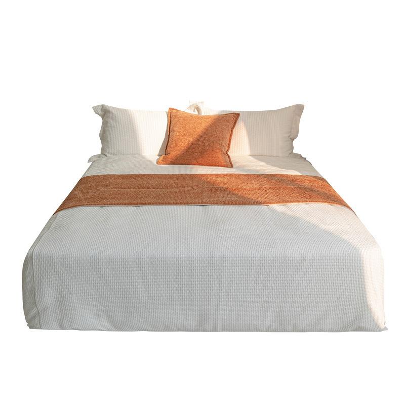 侘RFG寂风宿床旗床尾抱枕样板间酒店宾民馆靠床巾尾毯垫秋橙色腰