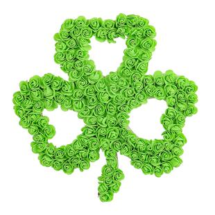 新品圣帕特里克节装饰花圈爱尔兰节花环四叶草仿真花庭院门挂