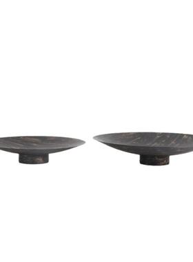 新中式现代铁艺花器金属黑色花盆插花托盘茶室餐厅售楼处软装饰品