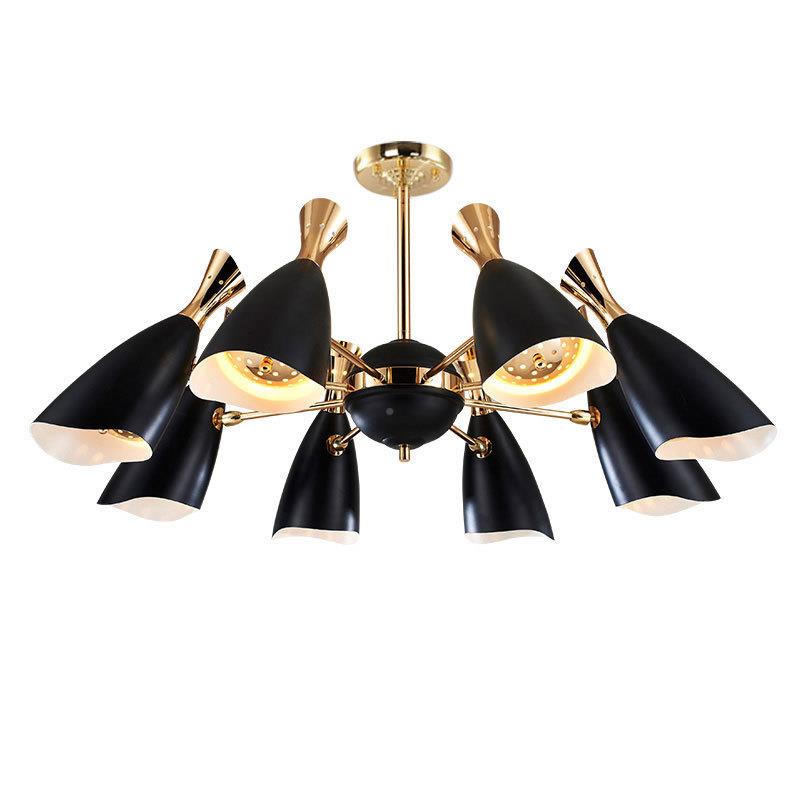 欧922客北厅吊灯个性创意设师喇后现代计吊灯餐厅卧室黑加金叭吊