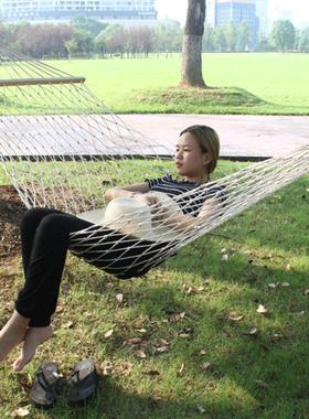 休闲吊床棉绳户外网状吊床单人白色棉绳75股野营秋千吊椅