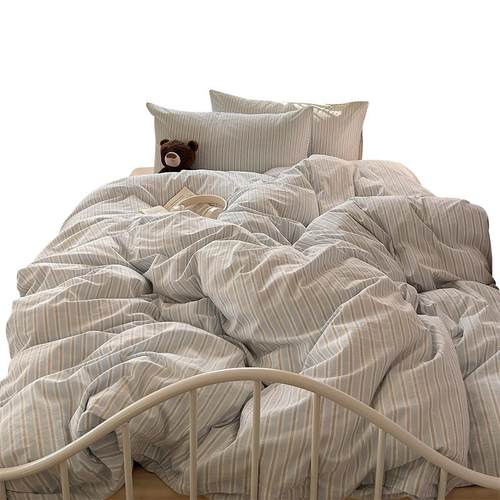 水洗棉复古条纹系四件套/春藤莫顿/ins博主风全棉清新学院宿舍件