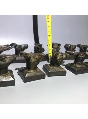 古玩杂项仿古老镀铜器十二生肖印章摆件一套生肖印章成套印章