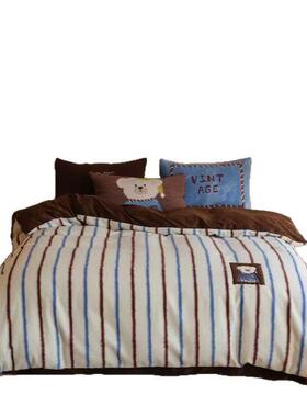 好蓬友羊咩绒奶保暖厚冬季床上用品四加件套超萌刺绣被PN202511套