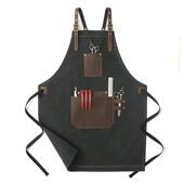 帆布围裙A18 口袋高理发师餐g厅咖啡店工定作服围裙制档loo