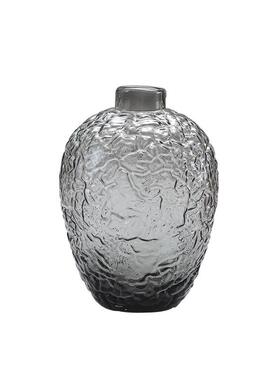 博西家居大肚落马醉地灰色透明锤纹花水木SS24-085培玻璃瓶家居装